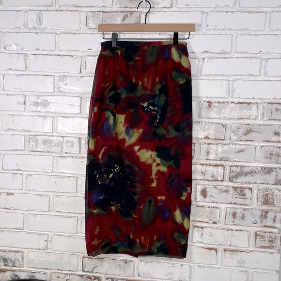 Liz Claiborne Petite Color Bleed Green Pink Black Tie Dye Wrap Midi Skirt Size 2 - Picture 8 of 11